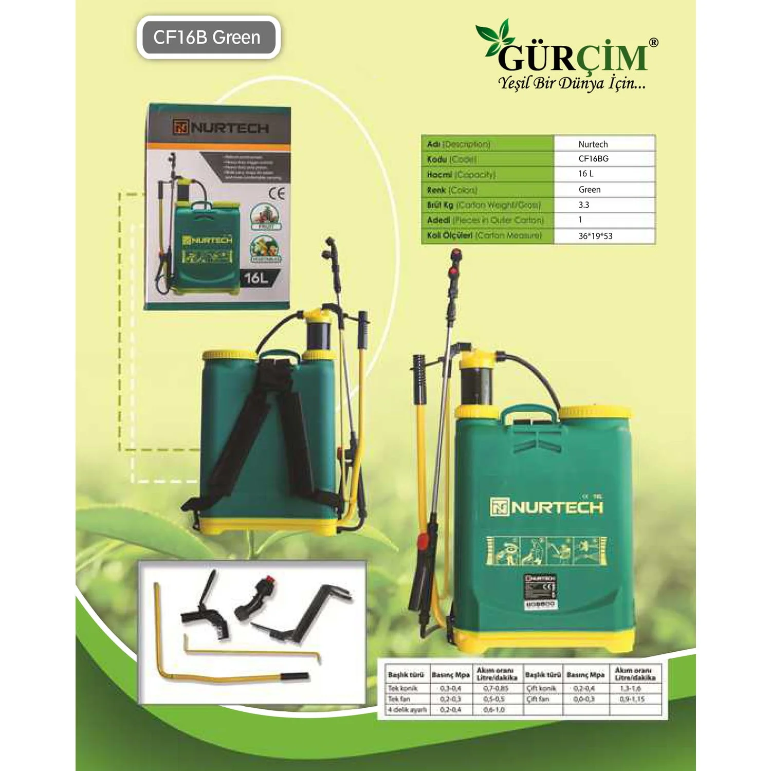 Manuel Kollu Pompa (16 Lt Sırt Tipi Askılı Green) - Görsel 2