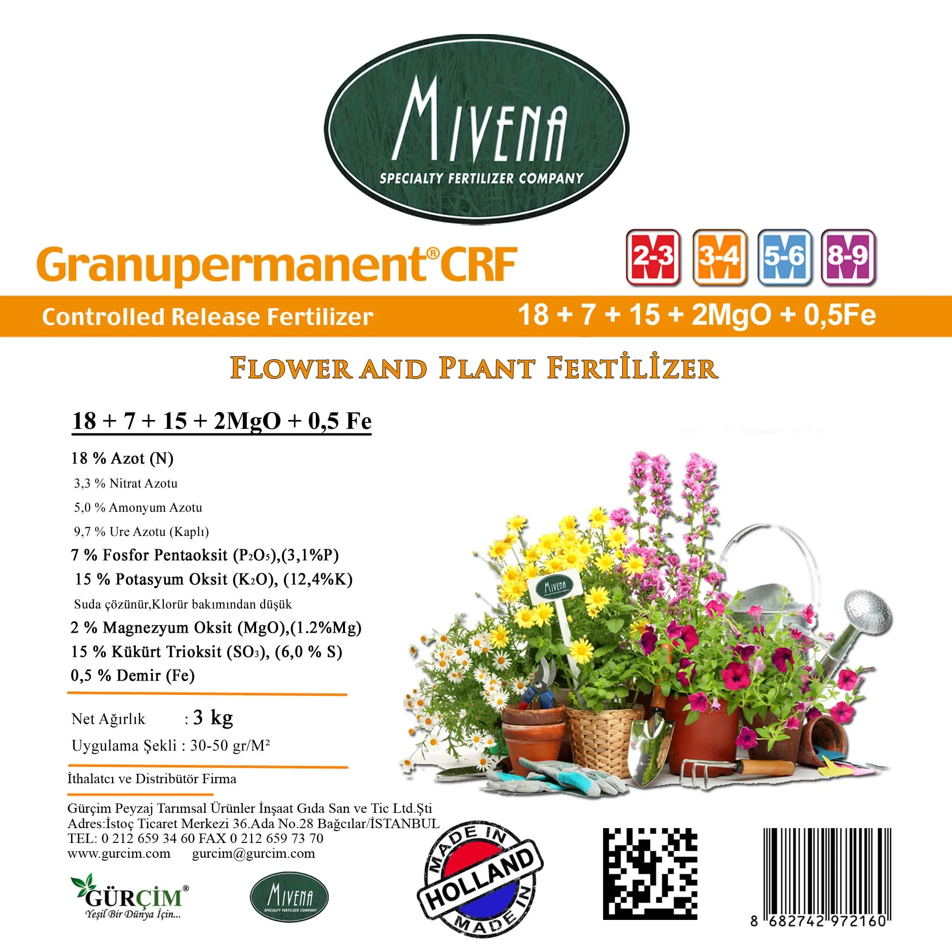 Granupermanent® 18-7-15 + 2Mgo + 0,5 Fe (3 Kg) - Görsel 2